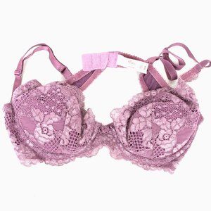 Victoria Secret Purple Floral Lace Underwire Padded Push Up Bra Womens Size 34 A